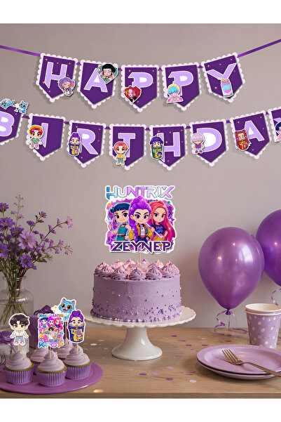 KiziHediye Kişiye Özel Demon Hunters Birthday Parti Dekorasyon Seti Flama Pas...