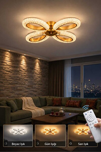 MAVERALİGHTİNG YAGMUR 4 LÜ AVİZE 3 RENK LED ISIKLI KUMANDALI SALON AVİZE MODE...