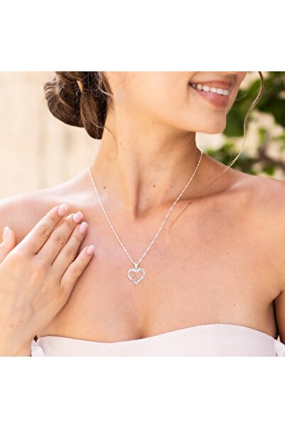 Larezo 925 Silver Necklace, Heart Pendant With Initial Letter A And White Zir...
