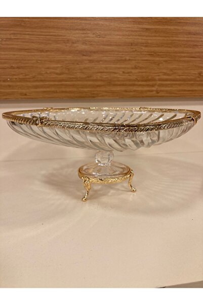 PLUS HOME Presentation Service Stand Square Flat Model Cut Glass and Cast Bra...