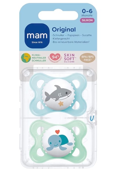 MAM Orijinal l Emzik 2'li Set I Sterilize Kutuda I 0-6 Aylık I Köpekbalığı/Ka...