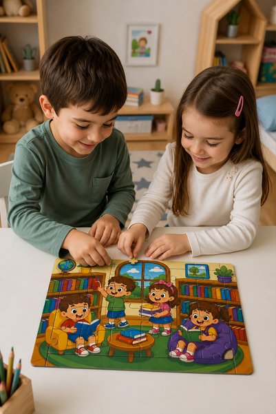 minİQ toys A Day at the Library Wooden Puzzle (24 Pieces)