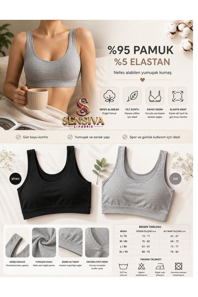 sensiva lingerie 2'li Set Kalın Askılı Büstiyer - Çıkarılabilir Pedli - Telsi...