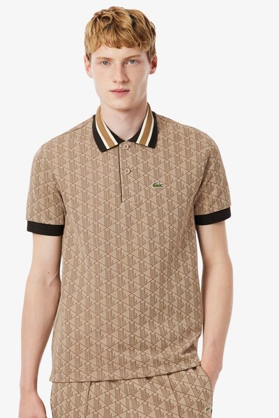 Lacoste Classic Fit Monogram Polo T-shirt Erkek Polo Yaka Tişört Kahverengi
