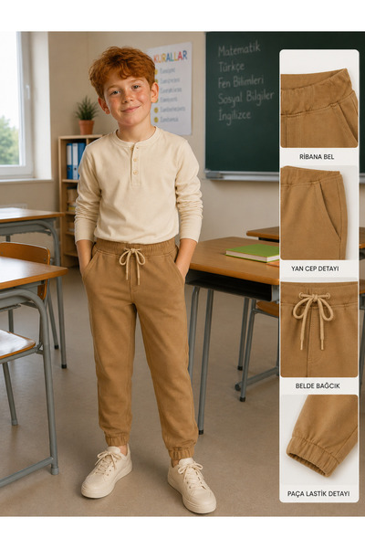 AJN Combed Cotton Trousers with Elastic Cuffs for School and Everyday Use, Bo...