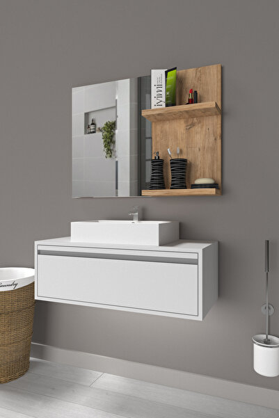 iyimi? İyimi Atlantik Çam Arya Modern Banyo Lavabo Aynası Raflı 60x45 cm – Di...