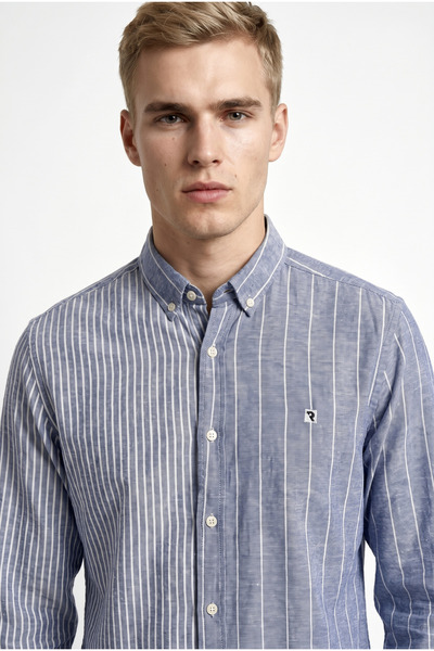 Klothy Men's Long Sleeve Striped Linen Shirt 2576