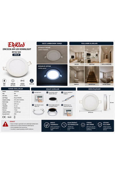 ERKLED LED 6w LED SPOT beyaz ışık 6500k enerji tasarruflu