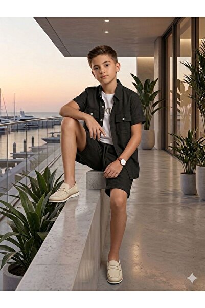 öykümgaleria Boy's Summer Tiril Tiril Breathable Fabric Stylish Linen 3-Piece...