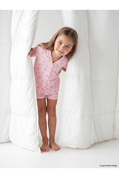 LC Waikiki Ozmarka New Season Shirt Collar Girls' Shorts Pajama Set