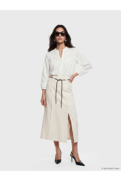 LC Waikiki Vizyon New Season Belted Linen Blend Skirt