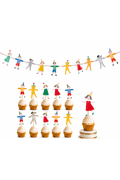 Behind party store Children Holding Hands Party Banner 3 Meters + 10 Cupcake ...