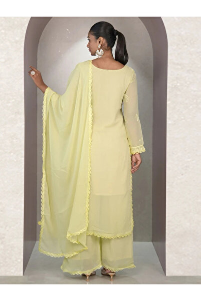 MYSMAR Yellow Faux Georgette Kameez Salwar & Dupatta - HRT6265 | Yellow