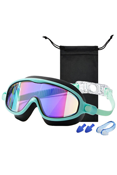 Choice1 Blue-coated New Wide View Large Frame Silicone Swimming Goggles No Le...