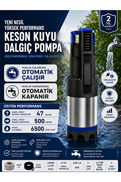 OPTIVEX 1100W 1.5 HP Hidromatlı Keson Kuyu Dalgıç Pompa