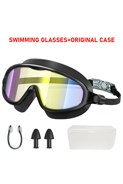 Choice Black-golden Large Frame Swimming Goggles Wide View No Leaking Anti Fo...