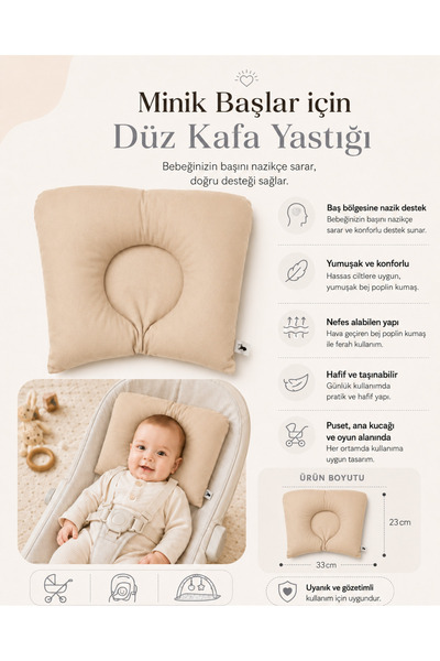 Dear Deer Love Bebek Düz Kafa Yastığı Yenidoğan Baş Destek Minderi 33x23 cm