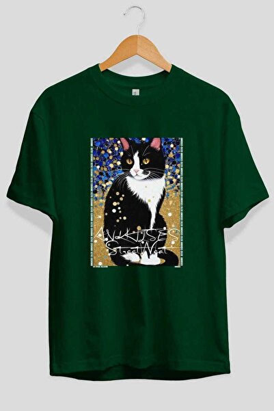 Ankhises Μπλουζάκι  "For the Love of Cats " με 94 σχέδια γάτας, πράσινο, μεγά...