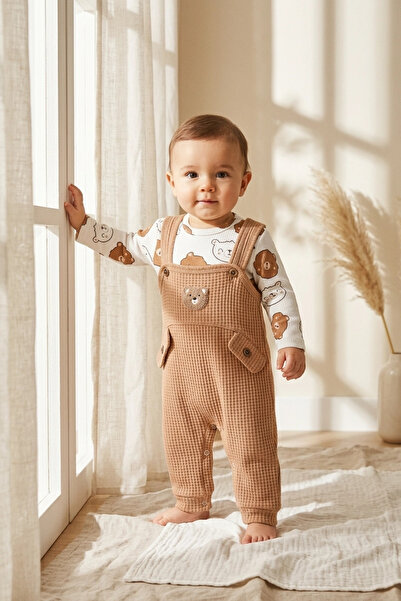 Generic Brand Teddy Sage Baby Boy Gofre Salopet and Teddy Bear Bodysuit 2-Pie...