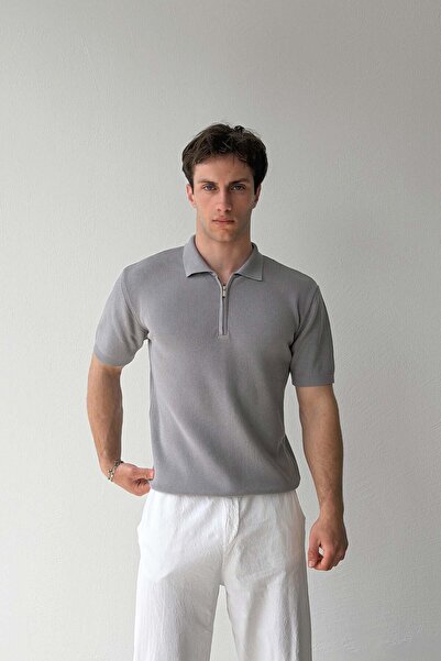 Flaw Wear Corded Fabric Polo Neck Knitwear T-Shirt