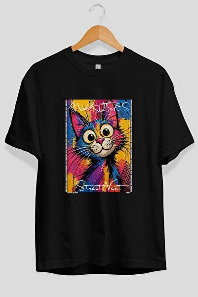 Ankhises Μπλουζάκι  "For the Love of Cats " με 61 σχέδια γάτας, μαύρο, oversi...