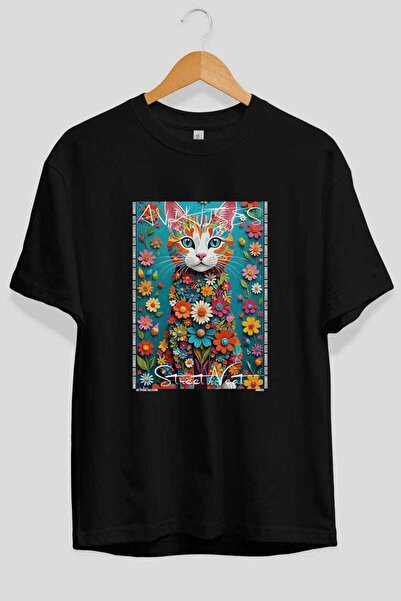Ankhises Μπλουζάκι  "For the Love of Cats " με 7 σχέδια γάτας, μαύρο, υπερμεγ...