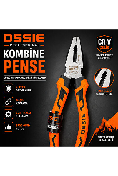 SENBANG OSSIE Professional Kombine Pense 175mm CR-V Çelik Çok Amaçlı Profesyo...