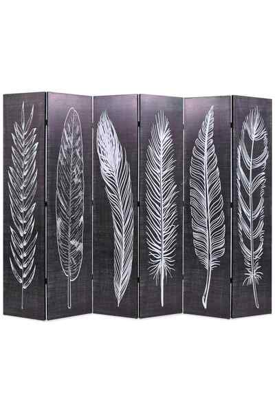 vidaxl Paravan cameră pliabil, negru&alb, 228 x 170 cm, imprimeu pene