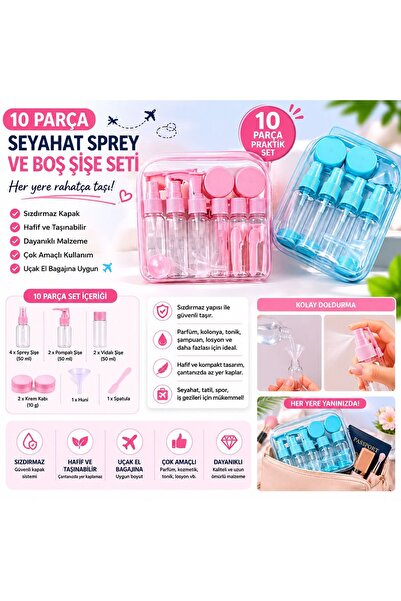 genel tr SEYAHAT SPREY VE BOŞ ŞİŞE SETİ 10 PARÇA