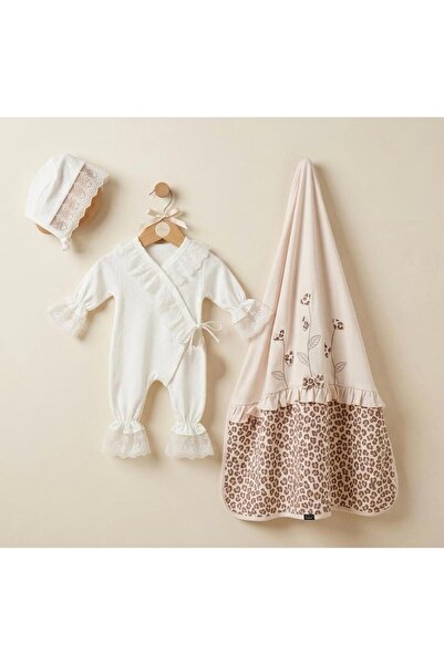 Miniday Baby Kız Bebek Dantelli Şapkalı Tulum Battaniye Set 80x85 Çift Kat Me...