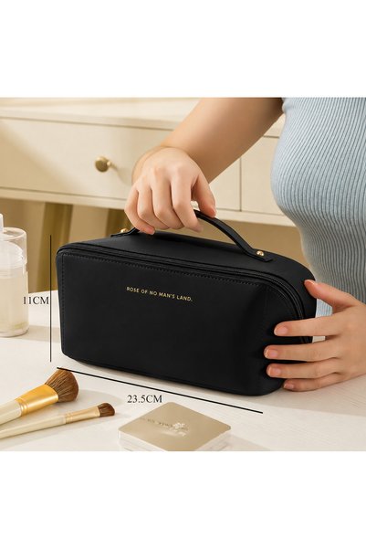 OEM Geanta Cosmetica Organizator Calatorii, Compartimente Multiple, Maner Transport, Portfard Machiaj si Produse Ingrijire, 26x12x12 cm, Negru