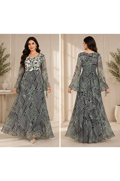 ASIAN Rasil Jalabiya a Stylish Chiffon Jalabiya Featuring Intricate Embroider...