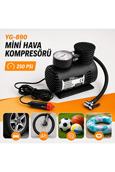 Yage YG-890 12V Mini Hava Kompresörü – Araç, Bisiklet ve Top Şişirme Pompası ...