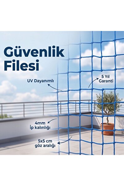 Güvenlik Filesi | 5 x 7 Metre | Mavi | 4 mm İp, 5x5 cm Göz Açıklığı