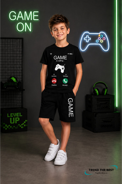 TREND THE BEST Trendin En İyisi Set de pantaloni scurți negri pentru băieți c...