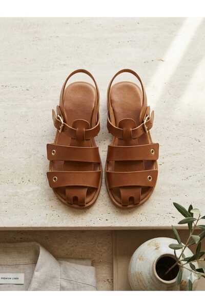 Bİ&CO Women's Suede Buckle Detailed Flat Sandals
