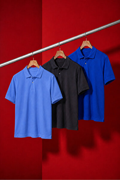 COMBİNE MİCHAİL Men's Basic Loose 3-Piece Polo Collar T-Shirt
