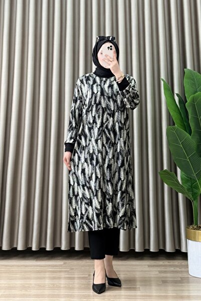 mercan moda ZERRİN TUNİK Viskon Kumaş Kadın Kırık Beyaz Pantolon Tunik Tesett...