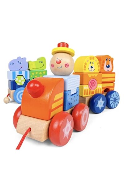 Eom Trenuleț din lemn de tras – Set Montessori Circus, 21 de piese, multicolo...