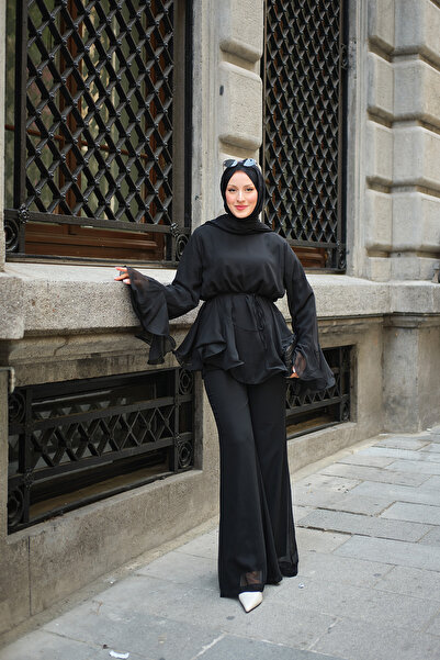 LOCCO Women's Ruffled Sleeves Spanish Sleeve Set Black