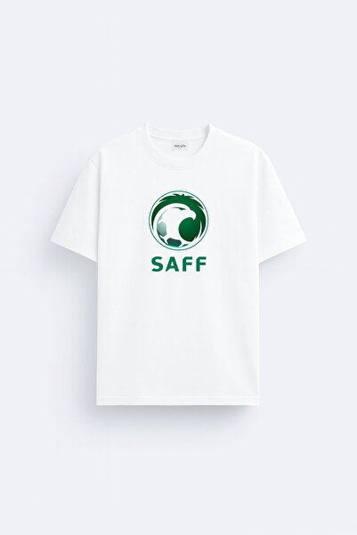 cesita تي شيرت أبيض برقبة دائرية من القطن مطبوع عليه SAFF من المملكة العربية ...
