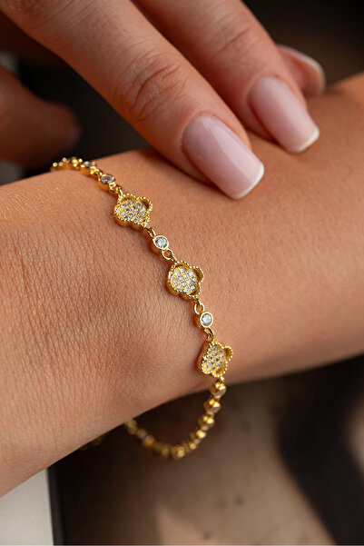 beonejewelry 925 Ayar Gümüş Zirkon Taşlı Yonca Bileklik