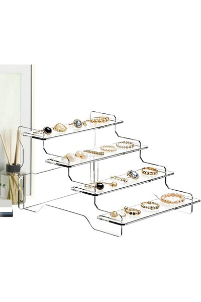 Slasa 4-Tier Acrylic Display Riser 17 x 21 x 12 cm, Clear Organizer Stand