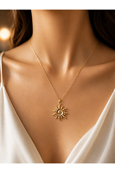 Stainlesss stellss Güneş Figürlü Gold Kadın Kolye