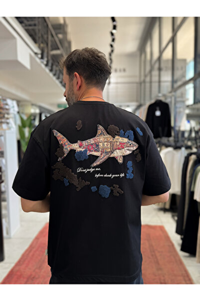 BYBASICMAN Black Shark Patchli Oversize T-Shirt SW-5169