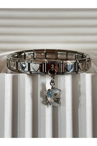 bijoux uniques سوار إيطالي على شكل قلب مع حلية على شكل قمر