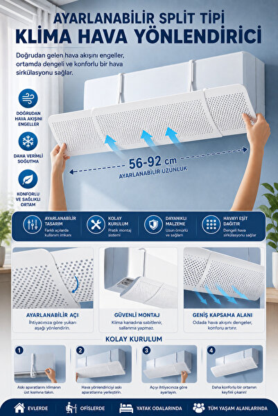 nextbuy Delikli 56-92 CM Ayarlanabilir Açı Klima Split Hava Yönlendirici Klim...