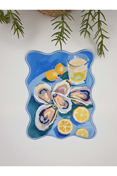 decofav Plava mediteranska gozba ostriga, plava vezena koktel salveta sa uzor...