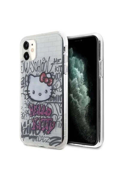 Hello Kitty Husă IML Kitty On Bricks Graffiti pentru iPhone 11, Xr, Albă