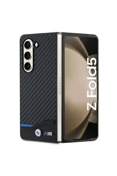 BMW Husă din piele și carbon pentru Samsung Galaxy Z Fold5, negru